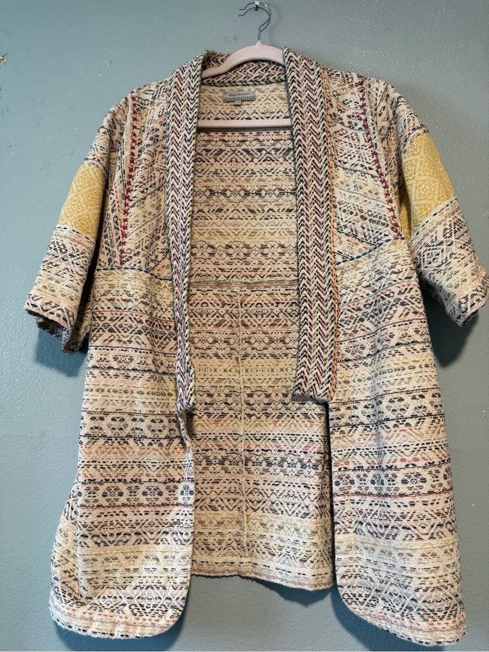 World market kimono jacket in Cream with Yellow Accents size S/M